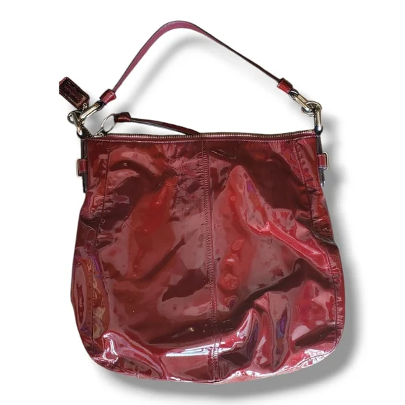 Coach F17861 Chelsea Wine Red Patent Leather Ashlyn Hobo Shoulder Bag Handbag - Picture 4 of 17